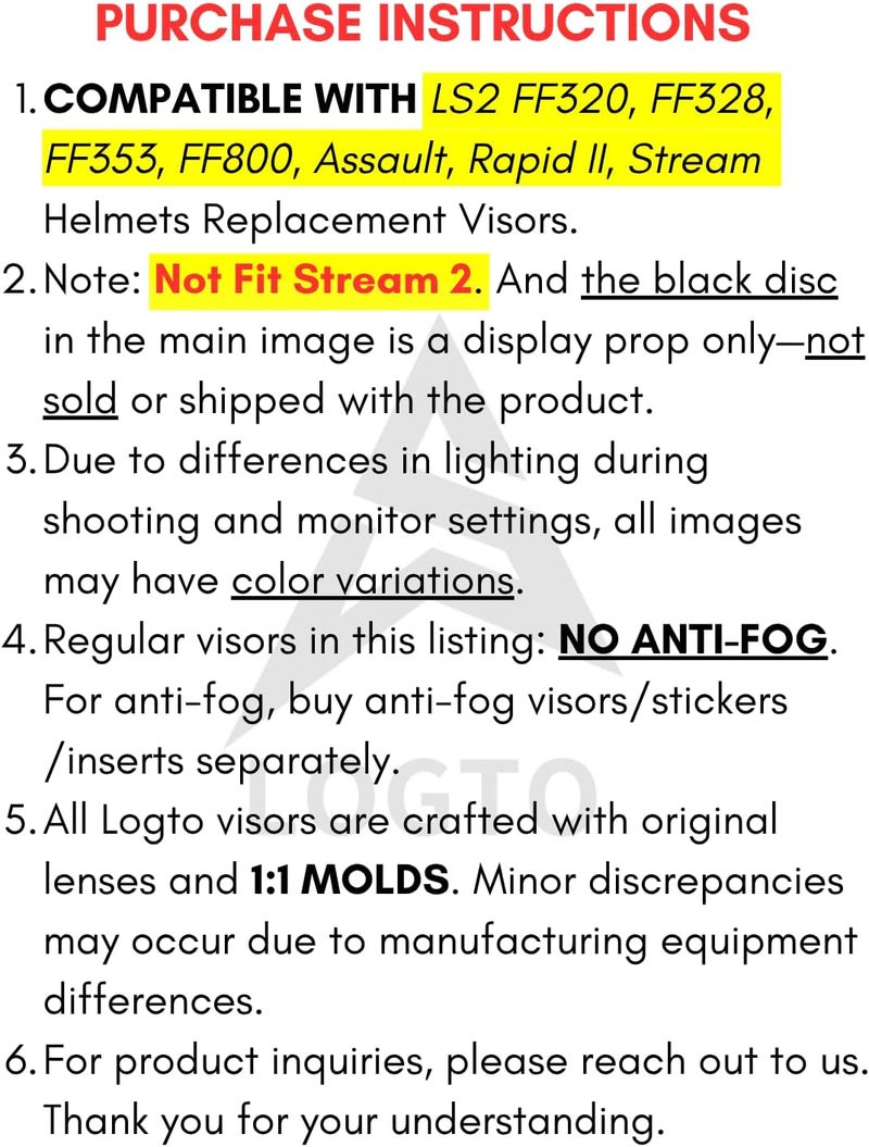 Logto Compatible with LS2 FF353/320/328/800 Helmets Visor Tint Replacement Motorcycle Helmet Face Shield (Clear to Smoke) - Image 2